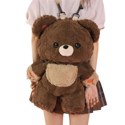 Love Bear Plush Shoulder Backpack in neutral brown for couples
