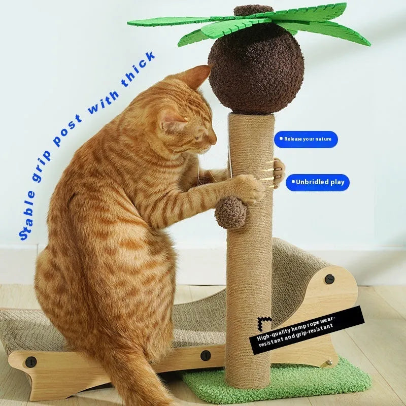 Wooden beach chair-shaped cat climbing frame with integrated hemp scratch mat.