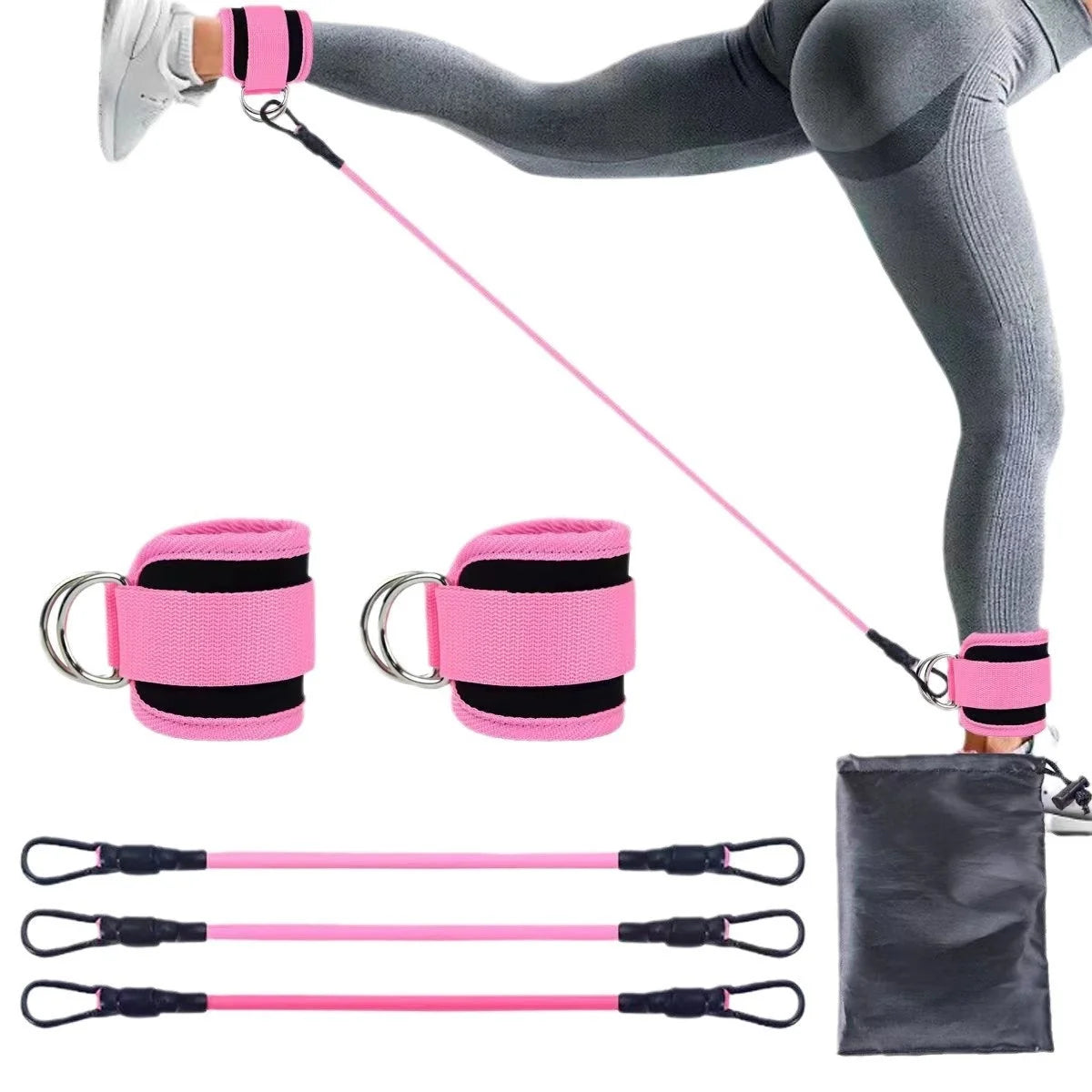 Ankle strap resistance bands in various colours for hip and leg strength training