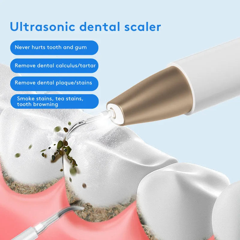 Gold ultrasonic tooth cleaner for tartar removal and stain cleaning