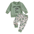 Boys cotton long sleeve top and trousers suit in animal letter print, green and orange colour options