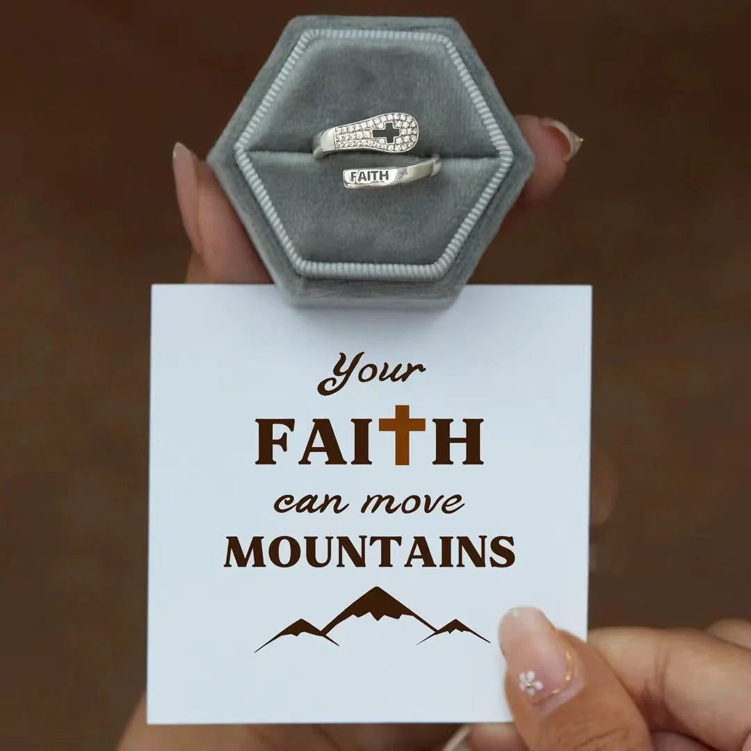 S925 Sterling Silver Faith Cross Zircon Ring in platinum color, showcasing Korean style elegance and faith symbolism.