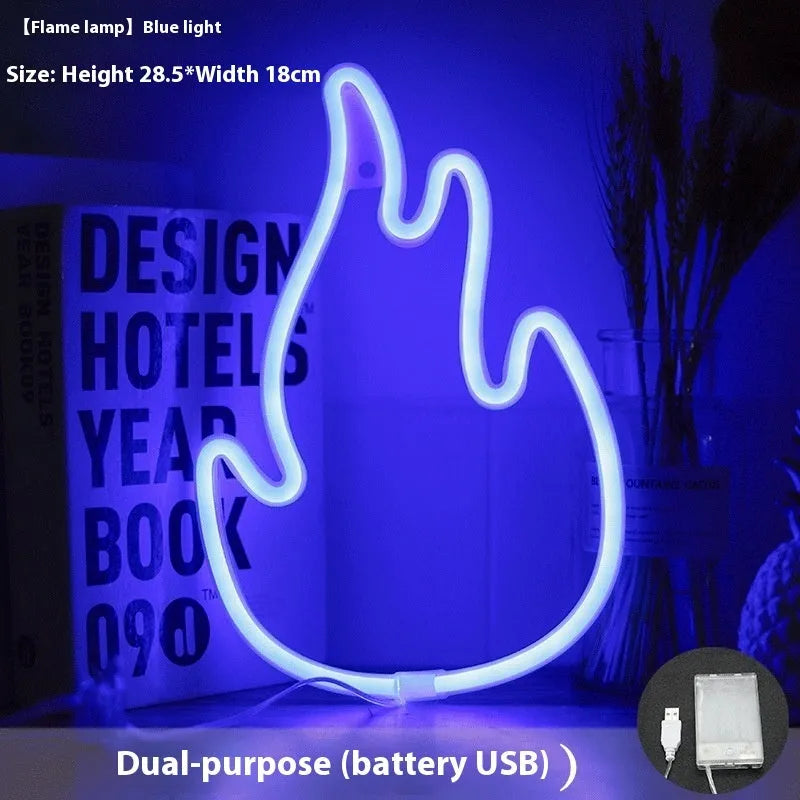 Creative flame shape LED night lamp with 120 beads, plastic shell, warm light, USB battery dual-use