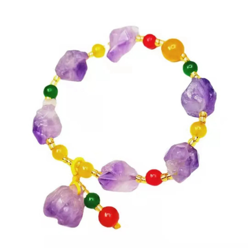 Purple amethyst bracelet with natural shaped beads and Chinese fu character charm for women