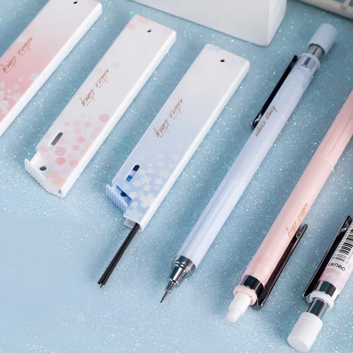 0.5mm automatic mechanical pencils with cartoon sakura design and HB refills