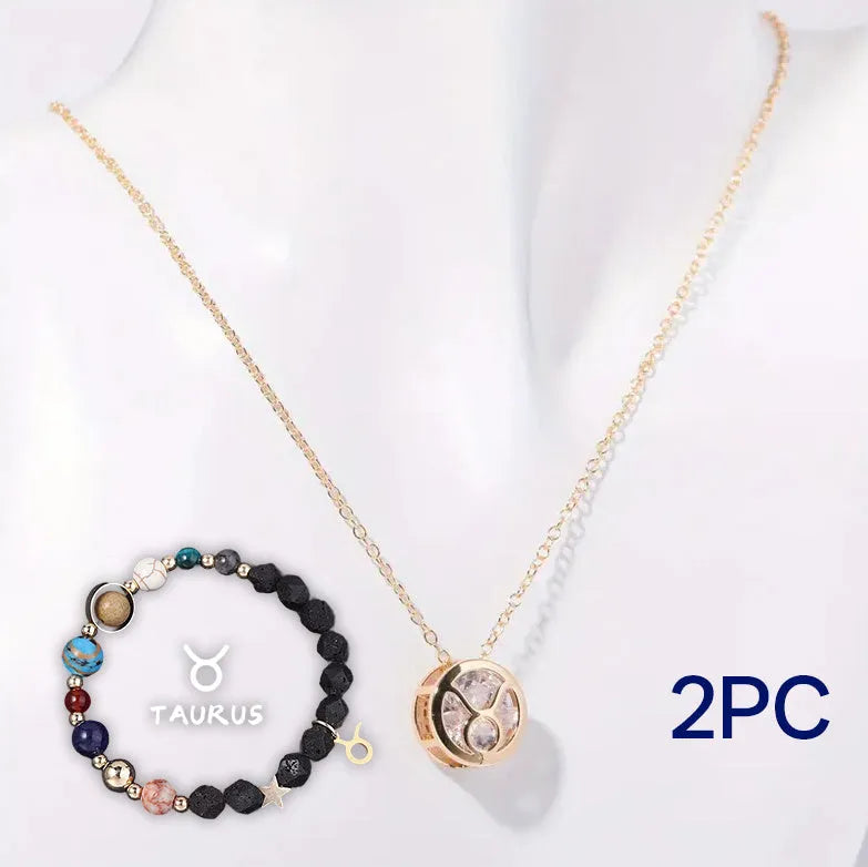 Handmade natural stone beaded necklace and matching bracelet set on a plain background.