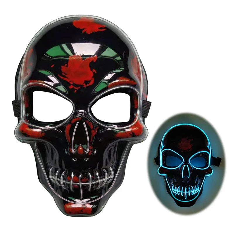 Spooky Halloween skeleton mask with glowing LED lights in various color options