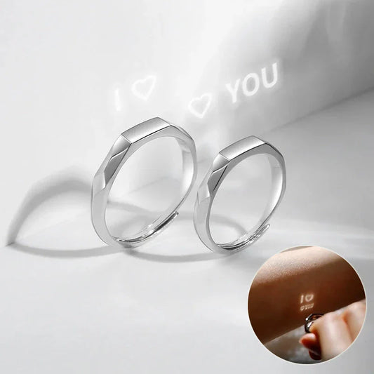 S925 Sterling Silver Love Pattern Rings for couples with adjustable opening