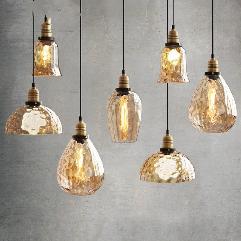 Simple bedroom bedside glass chandelier retro industrial style with water pattern shade, size B 23x24cm