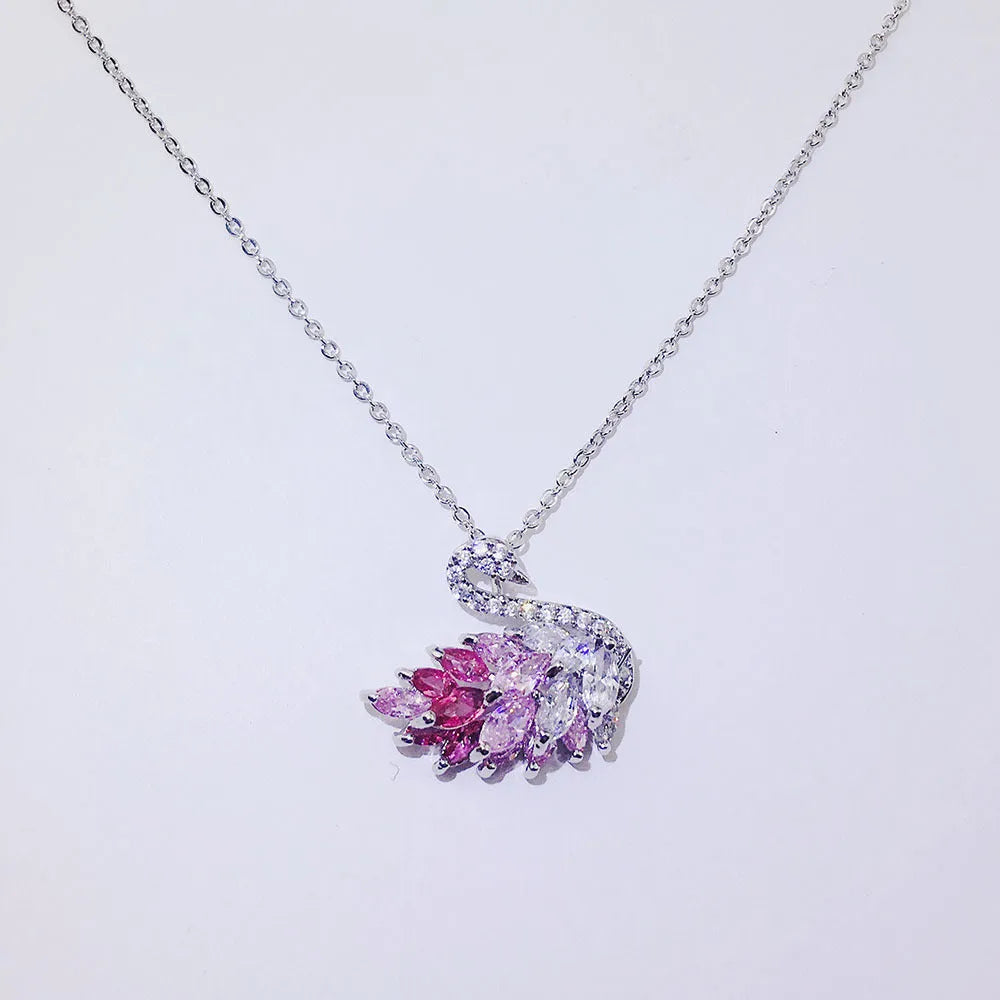 Alloy swan pendant necklace on snake bones chain, adjustable 51-80cm, available in nine colour options including silver and rose gold