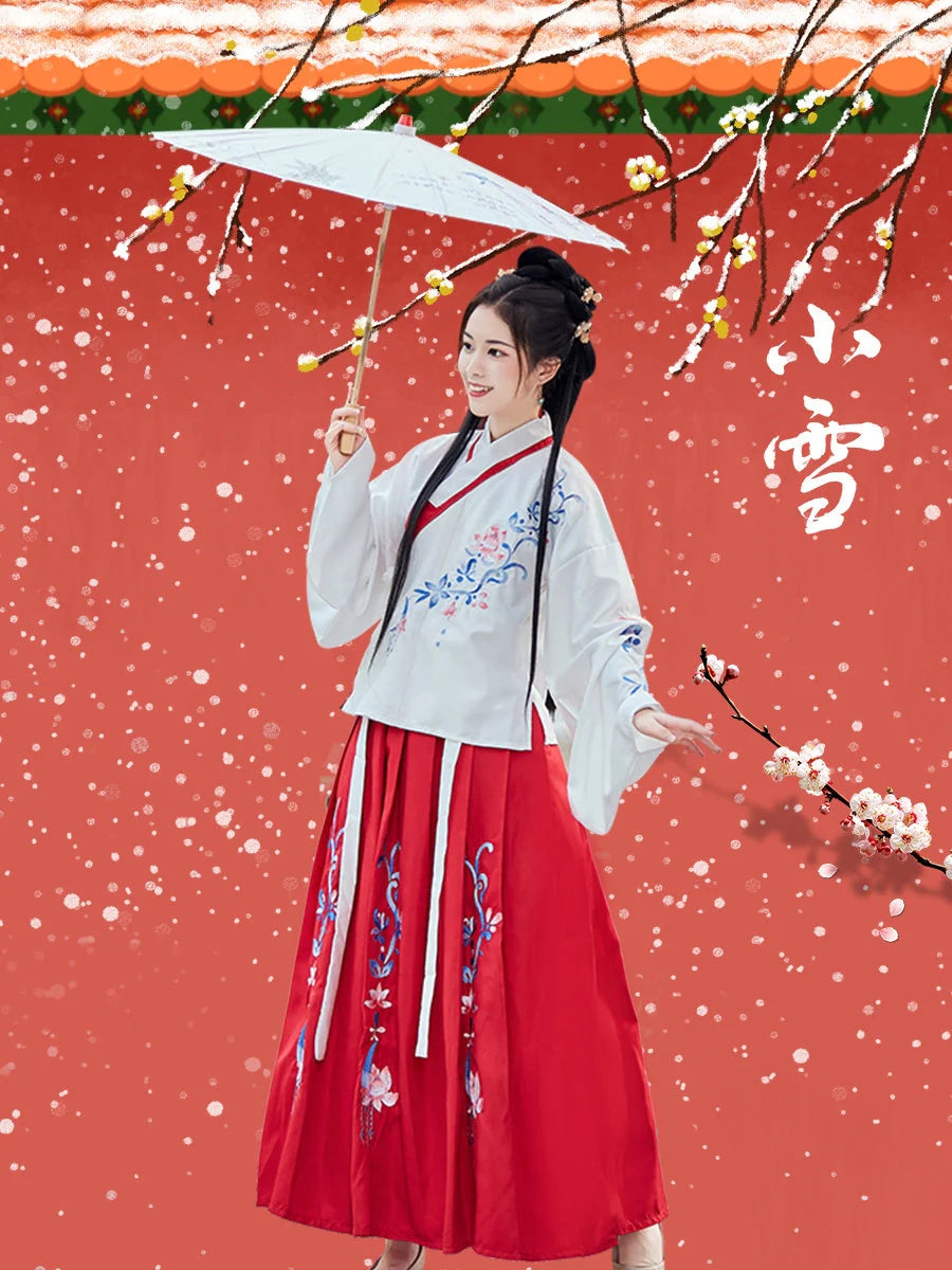 Traditional Hanfu Costume Set in Black Red and Water Blue, sizes XS to XL