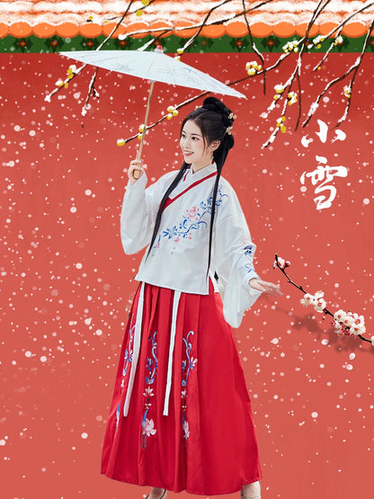 Traditional Hanfu Costume Set in Black Red and Water Blue, sizes XS to XL