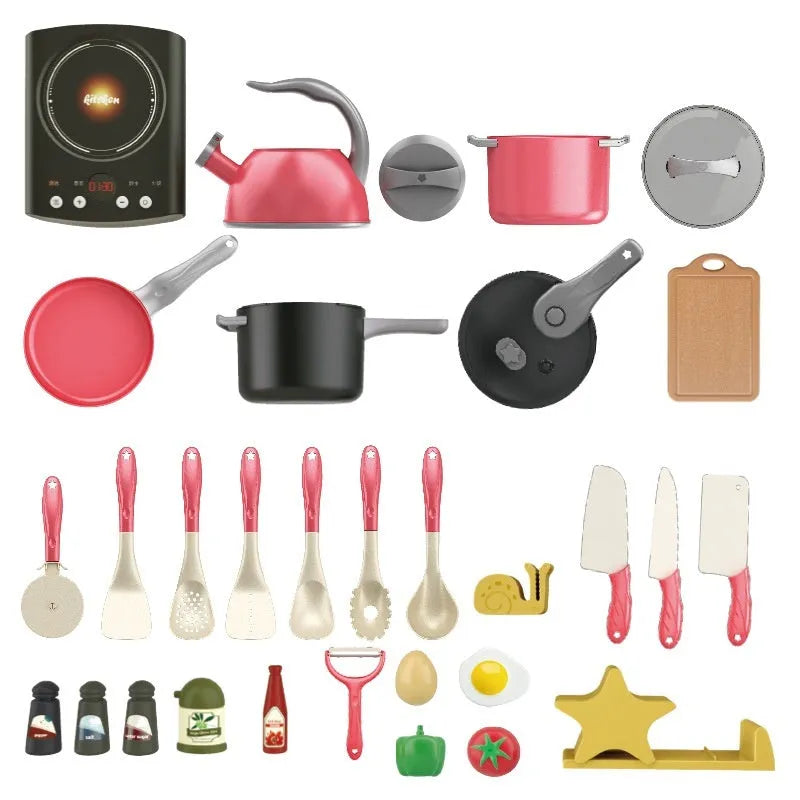 Children's plastic kitchen toy set with simulated rice cooker in green, 32 pieces for ages 4-6