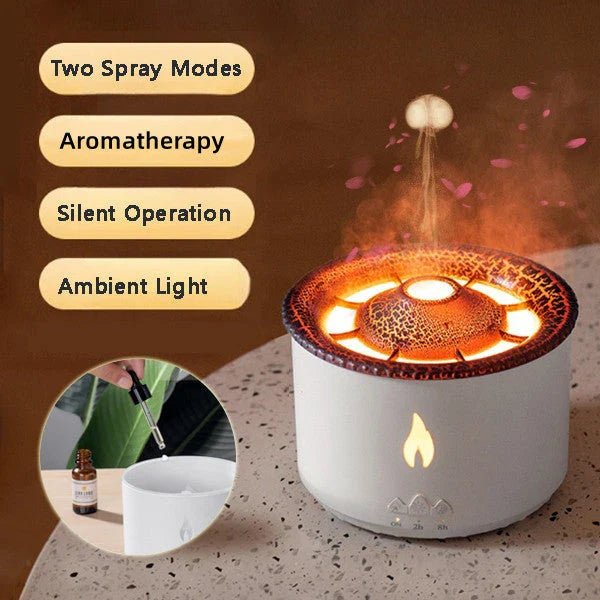 Ultrasonic essential oil diffuser with realistic flame and jellyfish smoke effects for calming ambiance