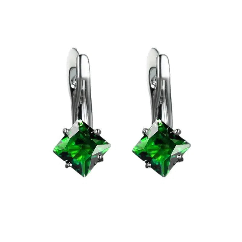 Women's copper inlaid zircon diamond design earrings light luxury simplicity style available in blue