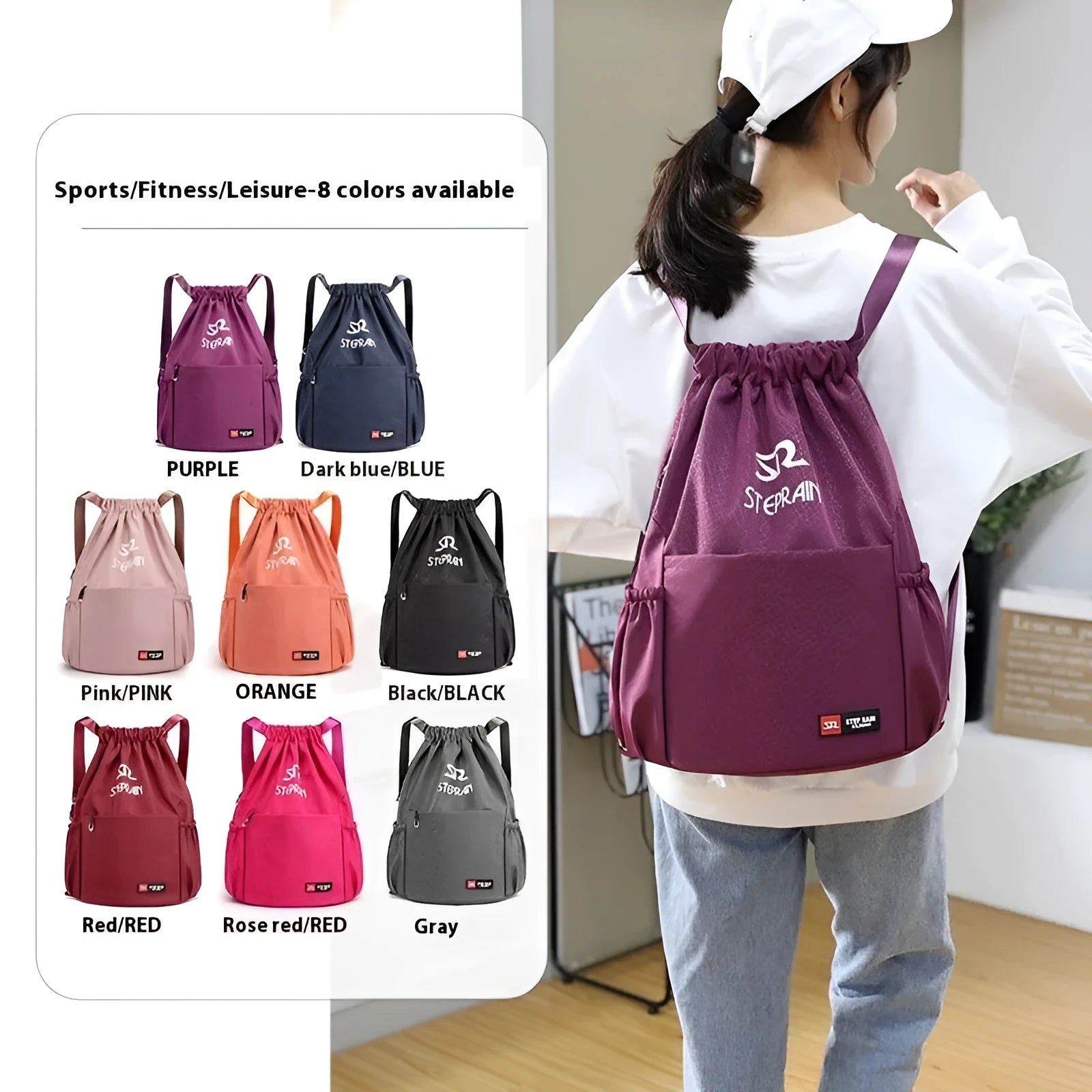 Oxford cloth drawstring backpack with water pillow shoulder straps in purple colour