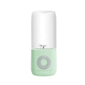 Mini USB automatic juicer in pink white and green colours with compact design 7x7x19.5cm