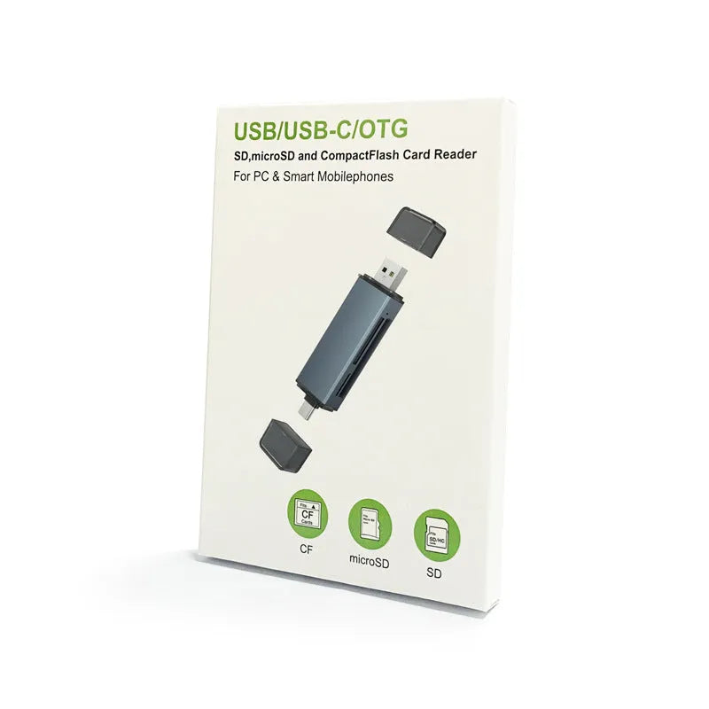 Aluminium CF SD TF three-in-one USB card reader with compact design