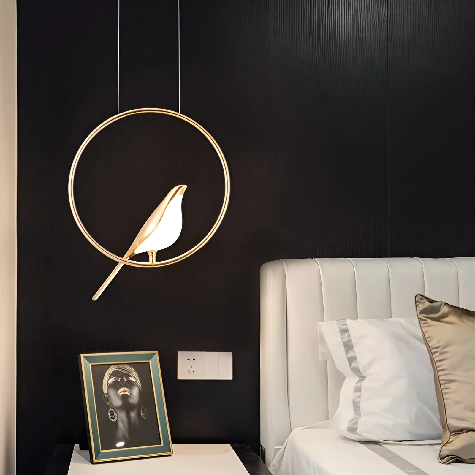 Modern minimalist magpie bird silhouette chandelier with zinc alloy and acrylic construction