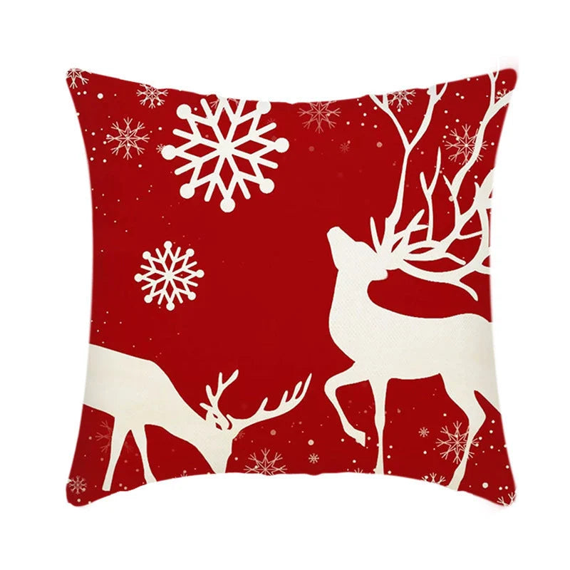 Merry Christmas cushion cover with Elk and Santa Claus design in plush material