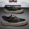 British men's round toe leather shoes in black with lace-up front and rubber sole