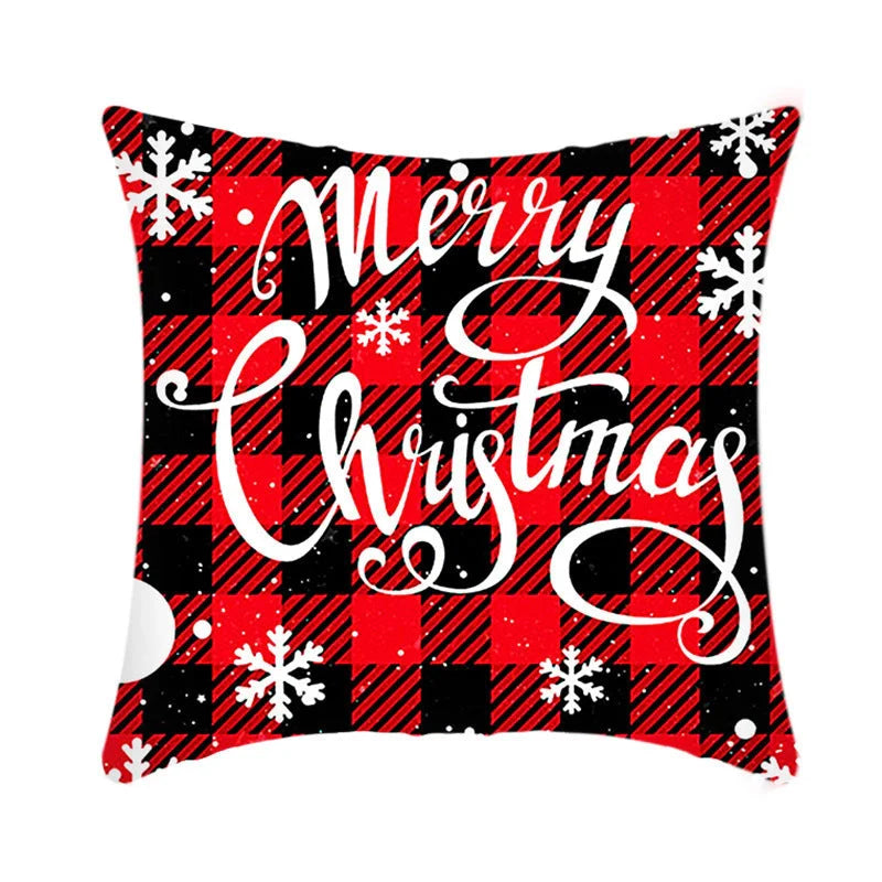 Merry Christmas cushion cover with Elk and Santa Claus design in plush material