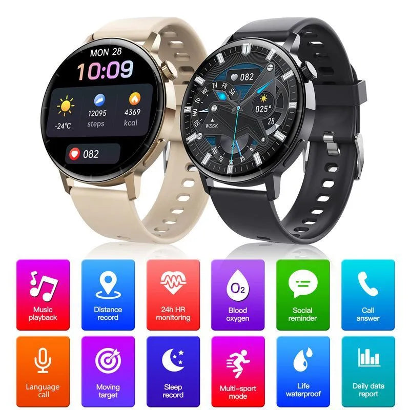 Bluetooth call smartwatch with 1.32 inch round screen and black TPU sport strap on wrist
