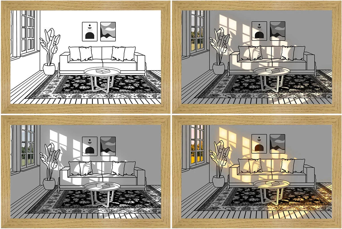 Customizable LED-illuminated picture frame with various scenic designs and lighting modes