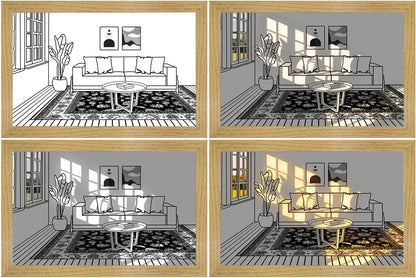 Customizable LED-illuminated picture frame with various scenic designs and lighting modes