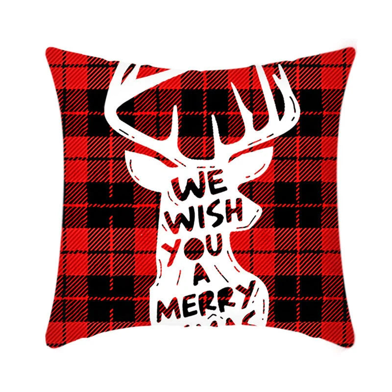 Merry Christmas cushion cover with Elk and Santa Claus design in plush material