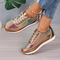 Women's thick-soled casual sneaker with square toe and PU leather upper in black colour