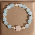 Natural aquamarine crystal bracelet for women with pink crystal and shell pearls, light luxury Japanese Korean style