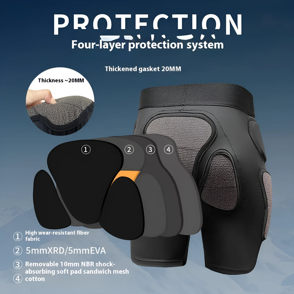 X-ray diffraction ski protective hip pad and knee pad set for impact absorption in sports