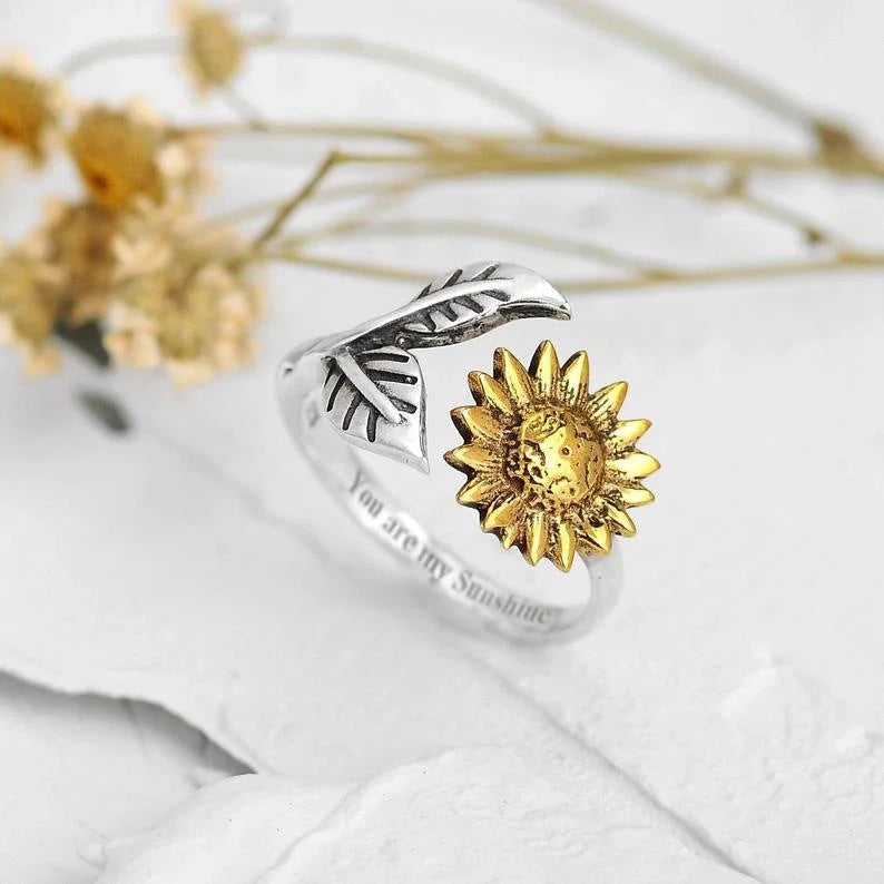 Bohemia Two-tone Sunflower Adjustable Ring in Gold and Silver
