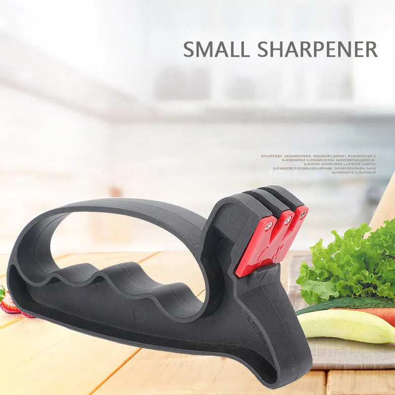 Black handheld knife and scissor sharpener with tungsten steel blade measuring 140mm