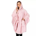 Thickened long sleeve hooded bathrobe in black, dark grey or pink polyester.