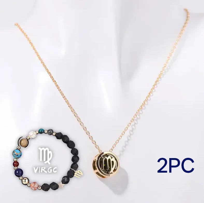 Handmade natural stone beaded necklace and matching bracelet set on a plain background.