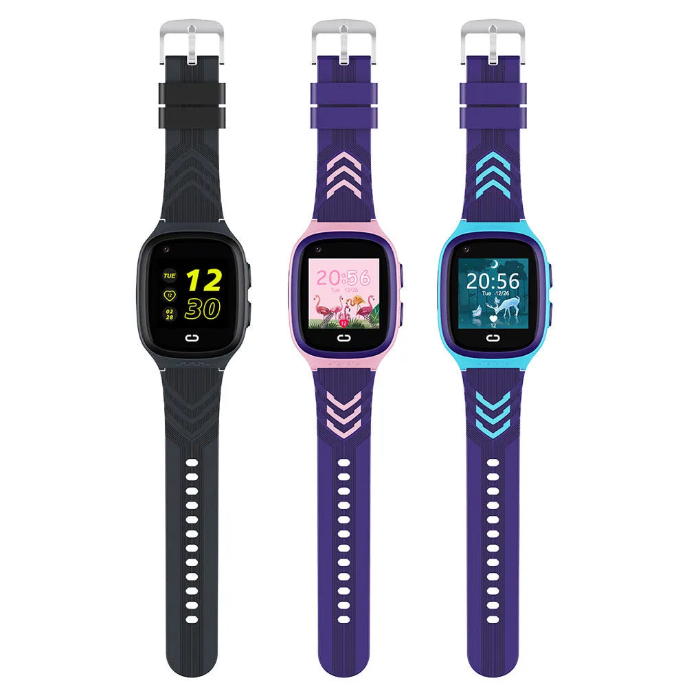4G children's GPS smart watch with 1.4-inch touch screen, black colour, showing electronic fence and video call features