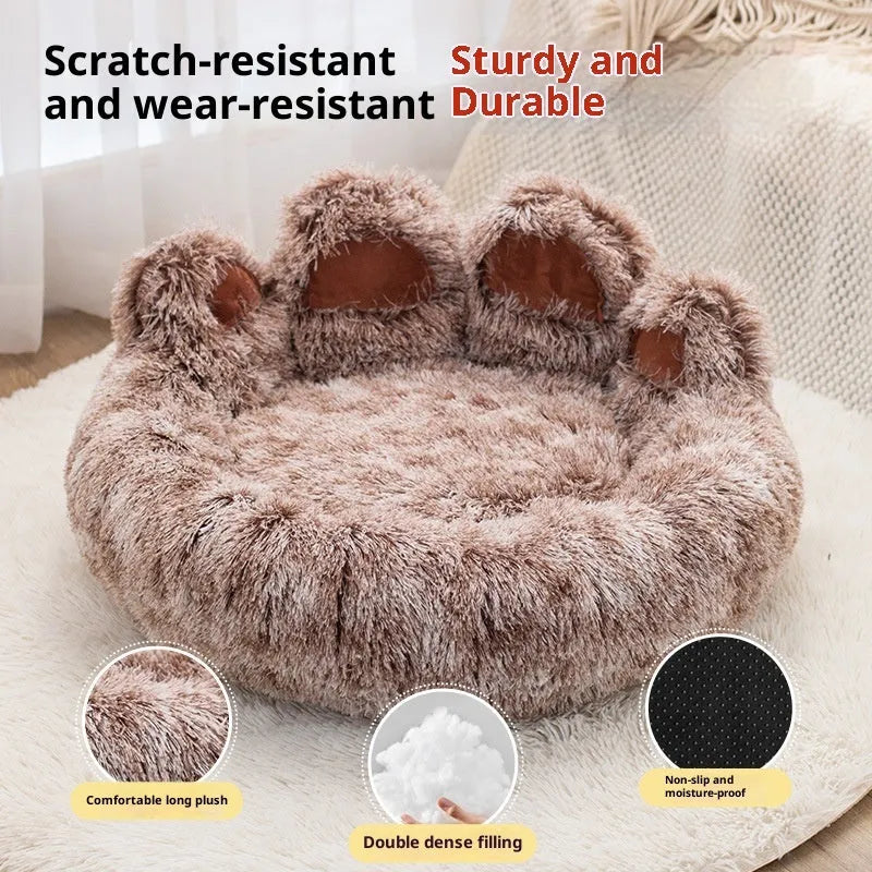 Two-color thickened plush pet bed for dogs in double silk gray with hand-shaped brush nest finish, 50cm diameter