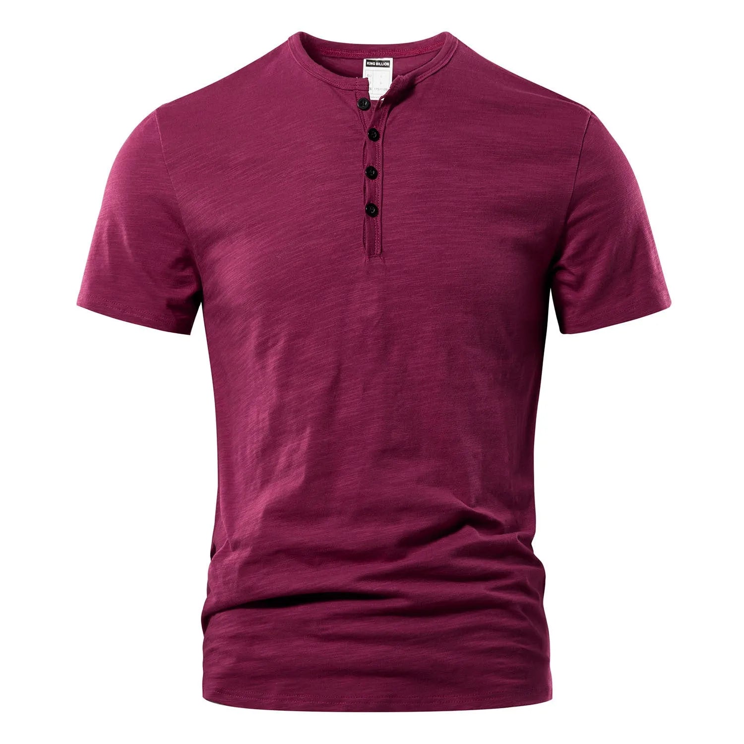 Men's solid colour slub cotton short sleeve T-shirt on a hanger, shown in dark green.