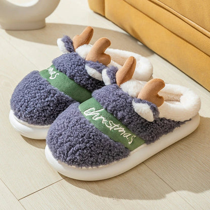 Cozy elk-inspired slip-on slippers with soft suede uppers and cushioned EVA soles for comfortable indoor wear