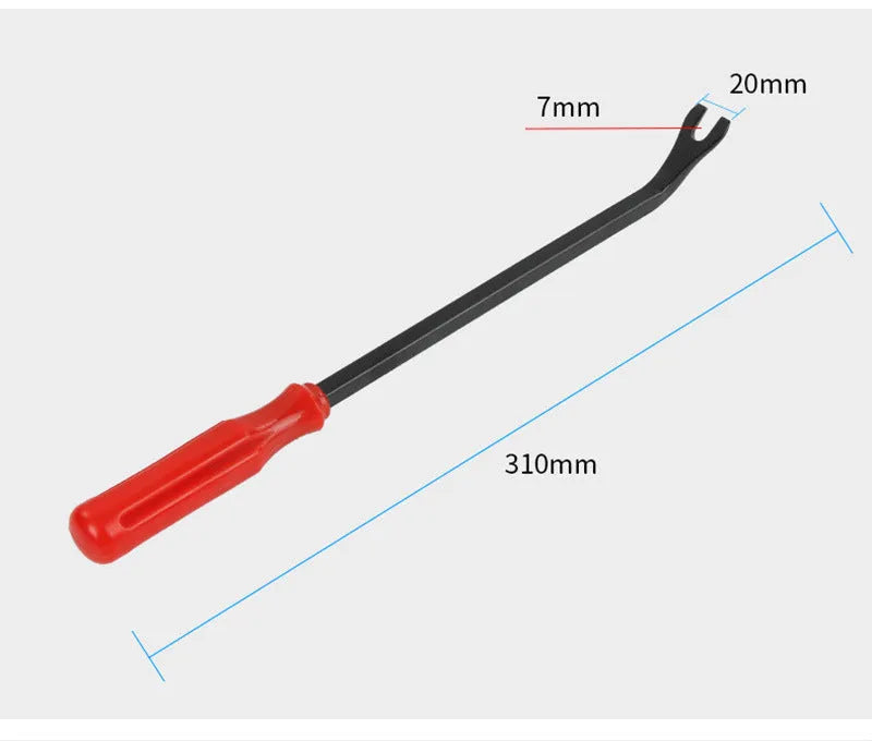 Red-handled automotive clip driver nailing tool for General Motors door panel installation