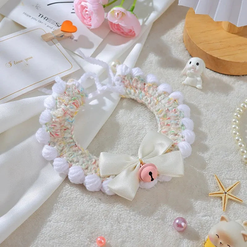 Handmade wool woven cat collar with embroidery decoration for British Shorthair kittens in cartoon style