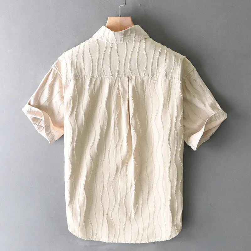 Men's loose fit pure cotton short sleeve casual shirt in apricot colour.