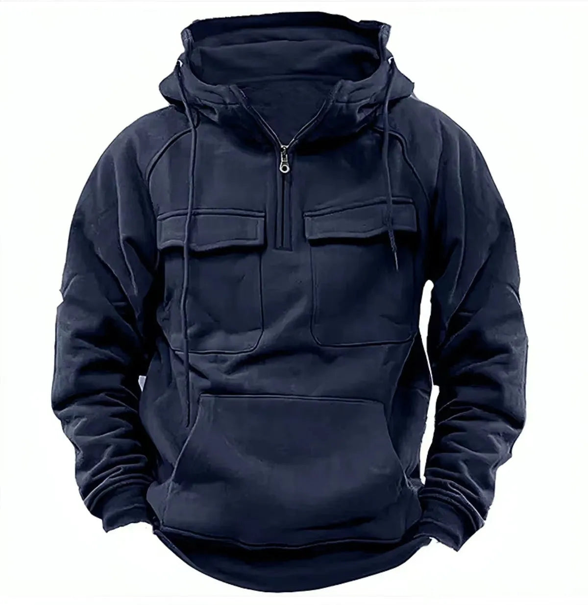 Men's zip-up hoodie sweatshirt with drawstring hood and side pockets in black