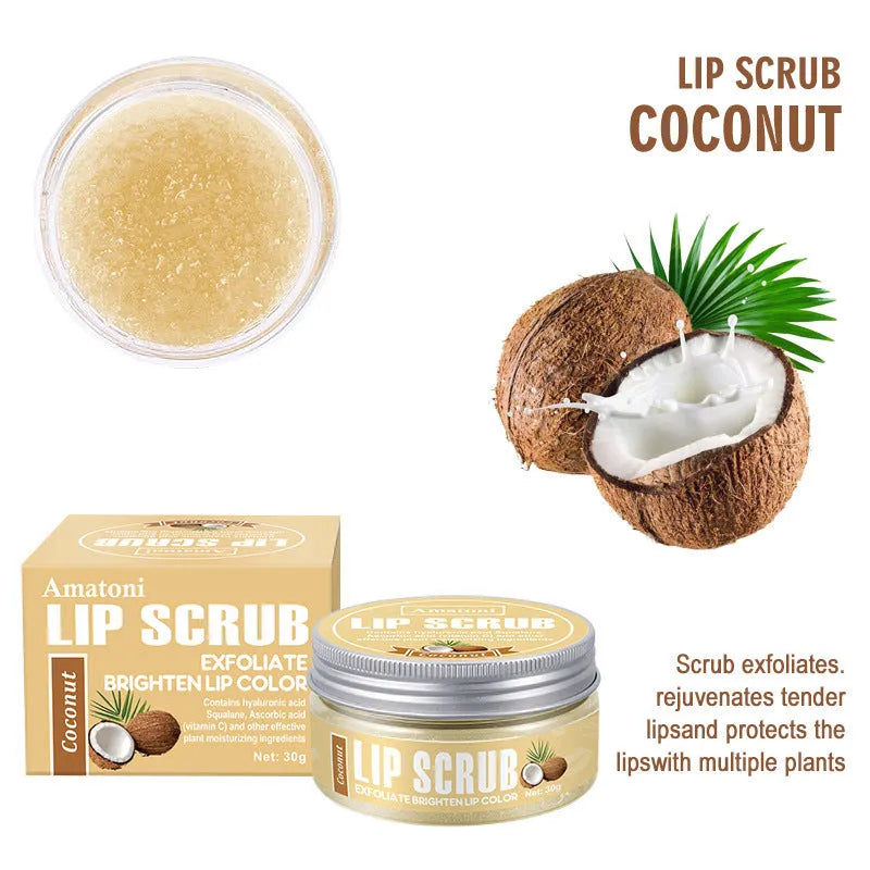 Amatoni lip scrub cream tube in fruit flavours for exfoliating and moisturising dry lips