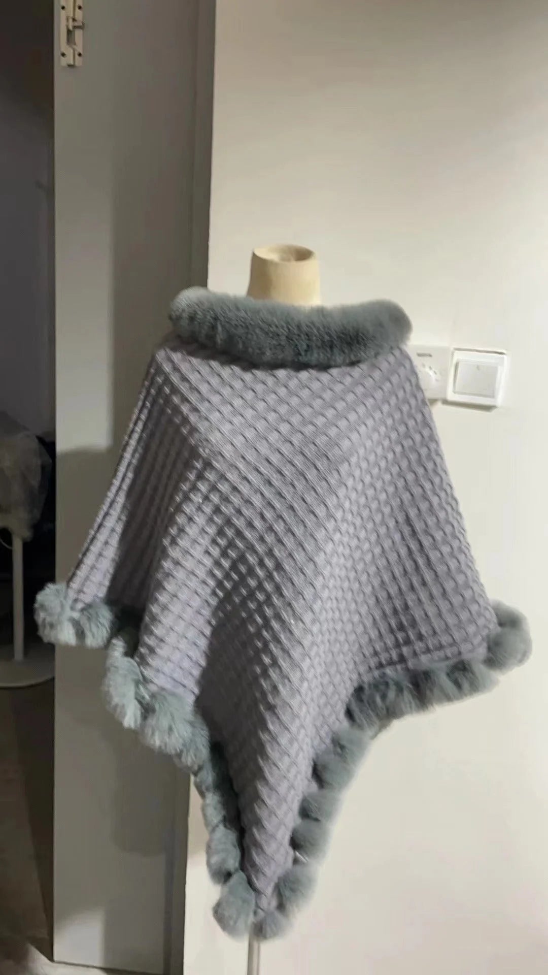 Rex Rabbit Fur Collar Shawl Cape in various colours
