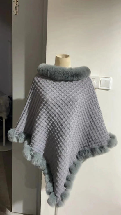 Rex Rabbit Fur Collar Shawl Cape in various colours