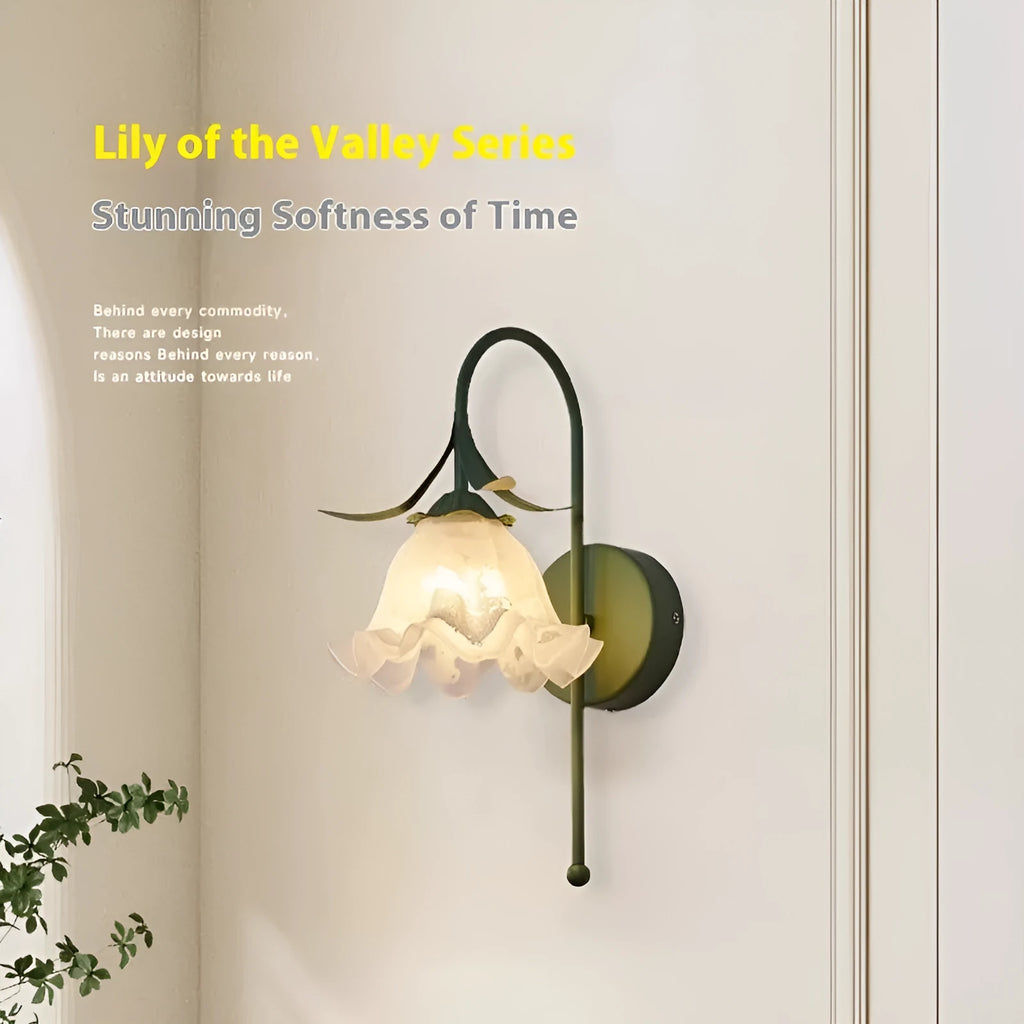 French cream Nordic wall lamp with orchid bell flower motif and three colour light options