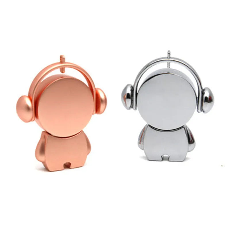 Personalised metal USB flash drive with cartoon musician design in silver and rose gold finishes